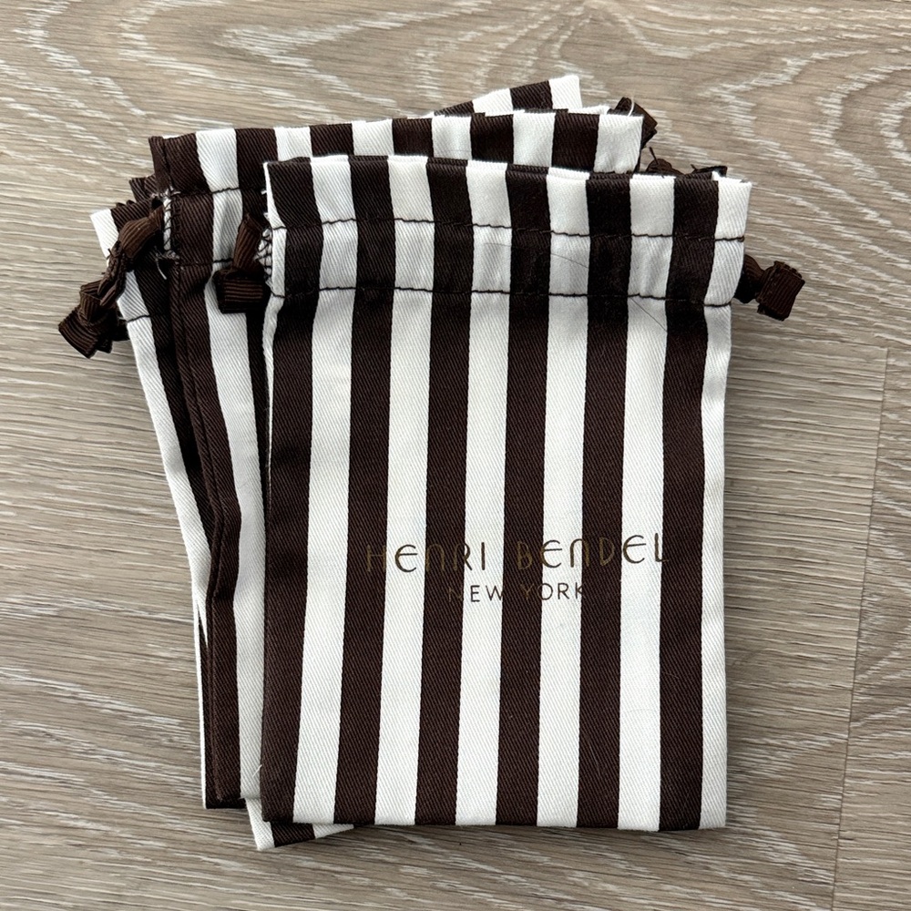 Henri Bendel Brown and White Striped Drawstring Bag Jewelry Pouch
